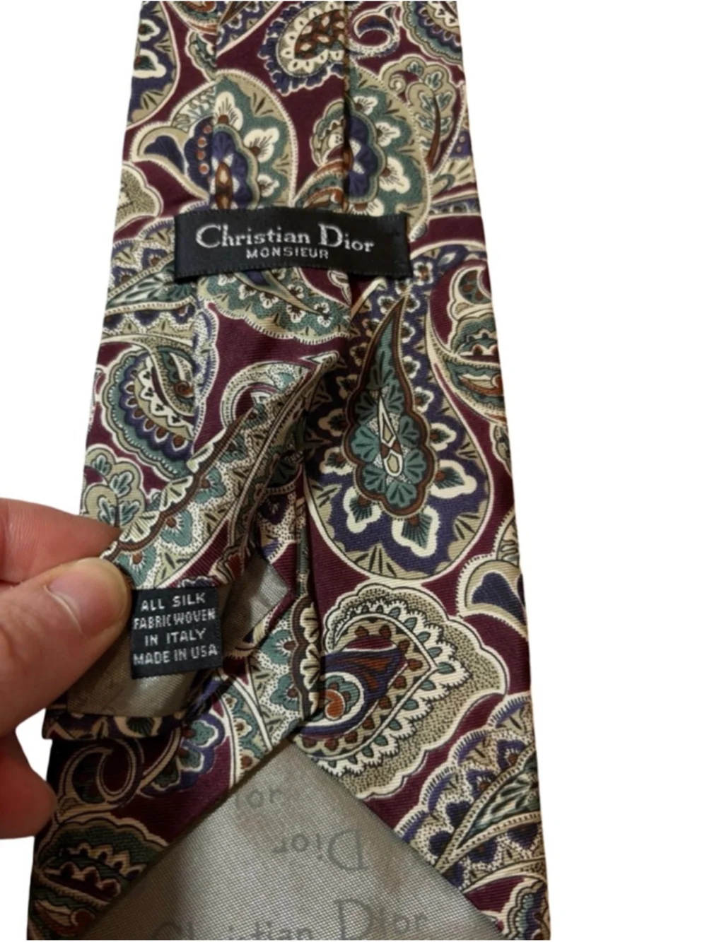 Christian Dior Monsieur Silk Tie Burgundy Paisley Italy Fabric Vintage